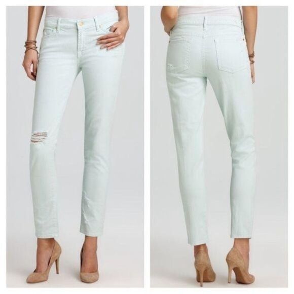7 For All Mankind Mint Distressed The Slim Cigarette Jeans Size 27 - Picture 1 of 14